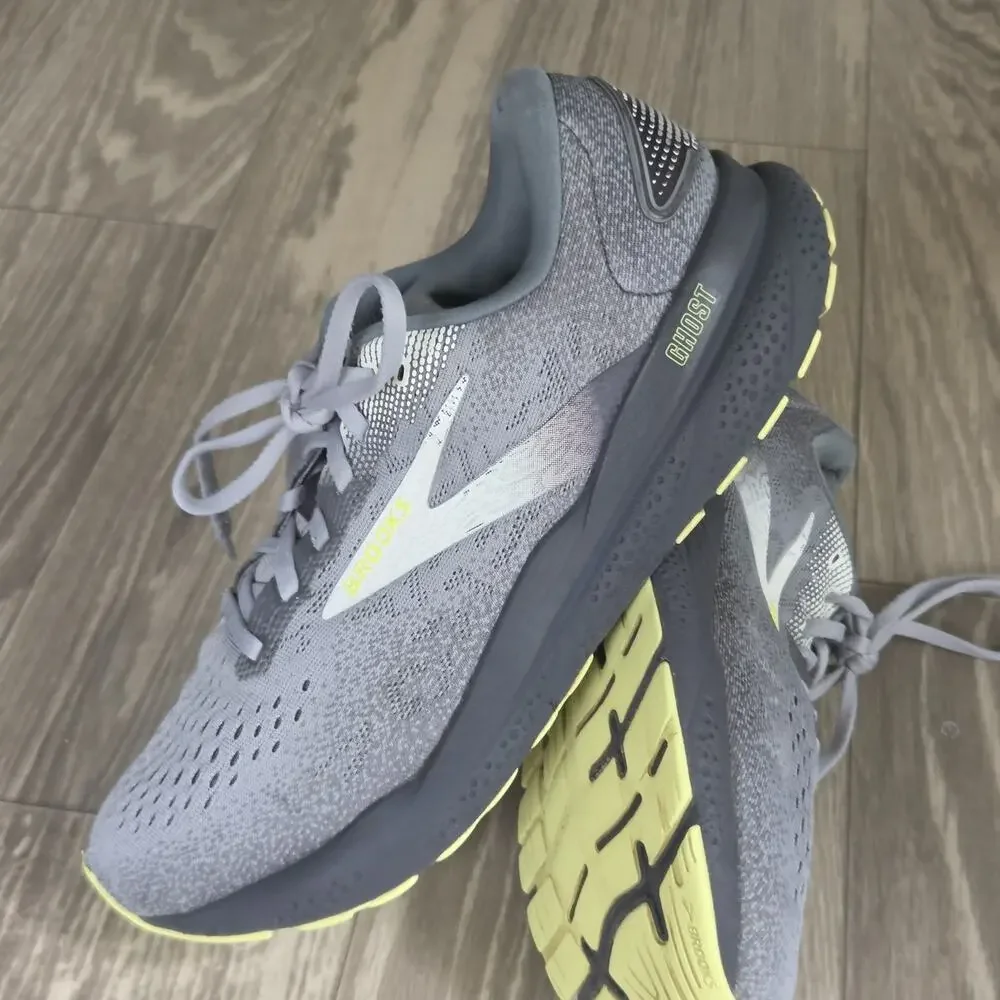 B4 Brooks Men’s 10 D Ghost 16 Primer/Grey/Lime Sneakers 1104184E040